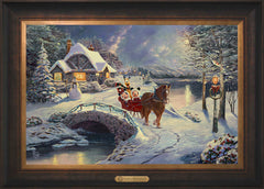 Disney Mickey and Minnie Evening Sleigh Ride Wall Art by Thomas Kinkade Studios Estate Edition Canvas 18" x 27" Estate Bronze