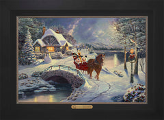 Disney Mickey and Minnie Evening Sleigh Ride Wall Art by Thomas Kinkade Studios Estate Edition Canvas 18" x 27" Modern Black