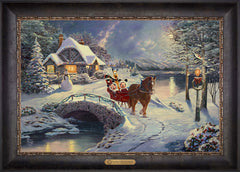 Disney Mickey and Minnie Evening Sleigh Ride Wall Art by Thomas Kinkade Studios Estate Edition Canvas 18" x 27" Cabernet