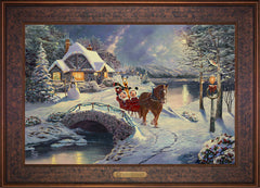 Disney Mickey and Minnie Evening Sleigh Ride Wall Art by Thomas Kinkade Studios Estate Edition Canvas 18" x 27" Gallery Bronze