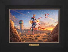 Captain Marvel - Dawn of A New Day Wall Art by Thomas Kinkade Studios Estate Edition Canvas 12" x 18" Modern Black