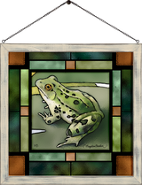 Green Frog Concert Framed Glass Art by Marjolein Bastin