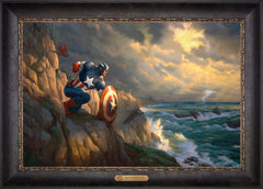 Captain America Sentinel of Liberty Wall Art by Thomas Kinkade Studios Estate Edition Canvas 18" x 27" Cabernet