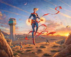 Captain Marvel - Dawn of A New Day Wall Art by Thomas Kinkade Studios Canvas Gallery Wrap 10" x 14" Unframed