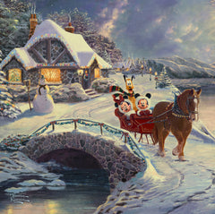 Disney Mickey and Minnie Evening Sleigh Ride Wall Art by Thomas Kinkade Studios Canvas Gallery Wrap 14" x 14" Unframed