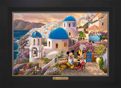 Disney Mickey and Minnie in Greece Wall Art by Thomas Kinkade Studios Estate Edition Canvas 18" x 27" Modern Black