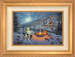 Disney Mickey and Minnie Christmas Lodge Wall Art by Thomas Kinkade Studios Standard Number Canvas 12" x 18" Antique Gold