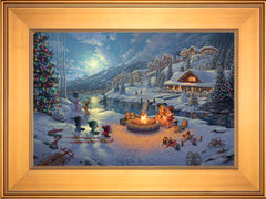 Disney Mickey and Minnie Christmas Lodge Wall Art by Thomas Kinkade Studios Standard Number Canvas 12" x 18" Gallery Gold