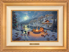 Disney Mickey and Minnie Christmas Lodge Wall Art by Thomas Kinkade Studios Estate Edition Canvas 12" x 18" Antique Gold