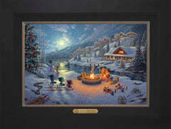 Disney Mickey and Minnie Christmas Lodge Wall Art by Thomas Kinkade Studios Estate Edition Canvas 12" x 18" Modern Black