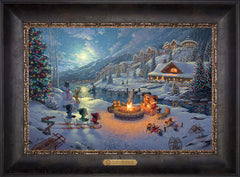 Disney Mickey and Minnie Christmas Lodge Wall Art by Thomas Kinkade Studios Estate Edition Canvas 12" x 18" Cabernet