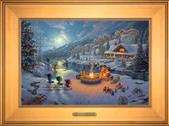 Disney Mickey and Minnie Christmas Lodge Wall Art by Thomas Kinkade Studios Estate Edition Canvas 12" x 18" Gallery Gold