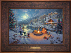 Disney Mickey and Minnie Christmas Lodge Wall Art by Thomas Kinkade Studios Estate Edition Canvas 12" x 18" Gallery Bronze