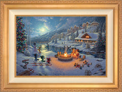 Disney Mickey and Minnie Christmas Lodge Wall Art by Thomas Kinkade Studios Standard Number Canvas 18" x 27" Antique Gold