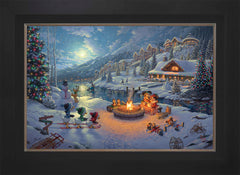 Disney Mickey and Minnie Christmas Lodge Wall Art by Thomas Kinkade Studios Standard Number Canvas 18" x 27" Modern Black