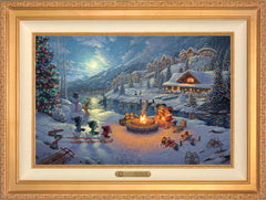 Disney Mickey and Minnie Christmas Lodge Wall Art by Thomas Kinkade Studios Estate Edition Canvas 18" x 27" Antique Gold