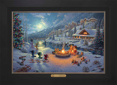 Disney Mickey and Minnie Christmas Lodge Wall Art by Thomas Kinkade Studios Estate Edition Canvas 18" x 27" Modern Black