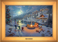 Disney Mickey and Minnie Christmas Lodge Wall Art by Thomas Kinkade Studios Estate Edition Canvas 18" x 27" Gallery Gold