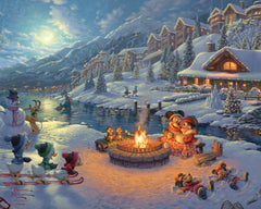 Disney Mickey and Minnie Christmas Lodge Wall Art by Thomas Kinkade Studios Canvas Gallery Wrap 8" x 10" Unframed