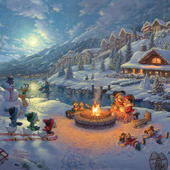 Disney Mickey and Minnie Christmas Lodge Wall Art by Thomas Kinkade Studios Canvas Gallery Wrap 14" x 14" Unframed