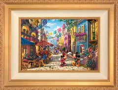 Disney Mickey and Minnie in Mexico Wall Art by Thomas Kinkade Studios Standard Number Canvas 12" x 18" Antique Gold