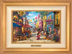 Disney Mickey and Minnie in Mexico Wall Art by Thomas Kinkade Studios Estate Edition Canvas 12" x 18" Antique Gold