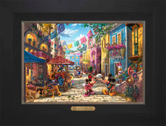 Disney Mickey and Minnie in Mexico Wall Art by Thomas Kinkade Studios Estate Edition Canvas 12" x 18" Modern Black