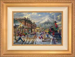 Disney Mickey and Minnie Candy Cane Express Wall Art by Thomas Kinkade Studios Standard Number Canvas 12" x 18" Antique Gold