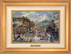 Disney Mickey and Minnie Candy Cane Express Wall Art by Thomas Kinkade Studios Estate Edition Canvas 12" x 18" Antique Gold