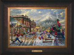 Disney Mickey and Minnie Candy Cane Express Wall Art by Thomas Kinkade Studios Estate Edition Canvas 12" x 18" Estate Bronze