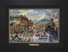 Disney Mickey and Minnie Candy Cane Express Wall Art by Thomas Kinkade Studios Estate Edition Canvas 12" x 18" Modern Black