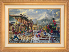 Disney Mickey and Minnie Candy Cane Express Wall Art by Thomas Kinkade Studios Standard Number Canvas 18" x 27" Antique Gold