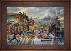 Disney Mickey and Minnie Candy Cane Express Wall Art by Thomas Kinkade Studios Standard Number Canvas 18" x 27" Gallery Bronze