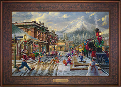 Disney Mickey and Minnie Candy Cane Express Wall Art by Thomas Kinkade Studios Estate Edition Canvas 18" x 27" Gallery Bronze
