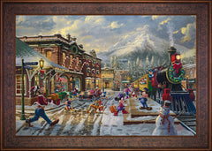 Disney Mickey and Minnie Candy Cane Express Wall Art by Thomas Kinkade Studios Standard Number Canvas 24" x 36" Gallery Bronze