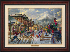 Disney Mickey and Minnie Candy Cane Express Wall Art by Thomas Kinkade Studios Estate Edition Canvas 24" x 36" Gallery Burl