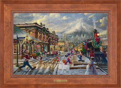 Disney Mickey and Minnie Candy Cane Express Wall Art by Thomas Kinkade Studios Estate Edition Canvas 24" x 36" Rustic Andalucian