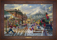 Disney Mickey and Minnie Candy Cane Express Wall Art by Thomas Kinkade Studios Estate Edition Canvas 24" x 36" Gallery Bronze