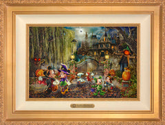 Disney Mickey and Minnie Halloween Fun Wall Art by Thomas Kinkade Studios Estate Edition Canvas 12" x 18" Antique Gold