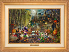 Disney Mickey and Minnie Halloween Fun Wall Art by Thomas Kinkade Studios Estate Edition Canvas 18" x 27" Antique Gold