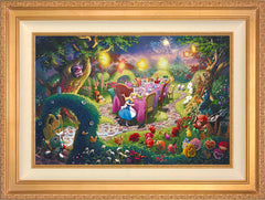 Disney Mad Hatter's Tea Party Wall Art by Thomas Kinkade Studios Jewel Edition Canvas 18" x 27" Antique Gold