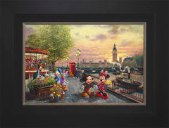 Disney Mickey and Minnie in London Wall Art by Thomas Kinkade Studios Standard Number Canvas 12" x 18" Modern Black