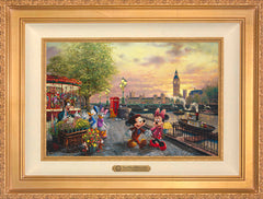 Disney Mickey and Minnie in London Wall Art by Thomas Kinkade Studios Estate Edition Canvas 12" x 18" Antique Gold
