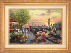 Disney Mickey and Minnie in London Wall Art by Thomas Kinkade Studios Standard Number Canvas 18" x 27" Antique Gold