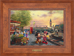 Disney Mickey and Minnie in London Wall Art by Thomas Kinkade Studios Estate Edition Canvas 18" x 27" Rustic Andalucian