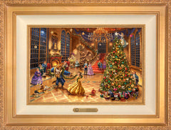 Disney Beauty and the Beast Christmas Celebration Wall Art by Thomas Kinkade Studios Estate Edition Canvas 12" x 18" Antique Gold