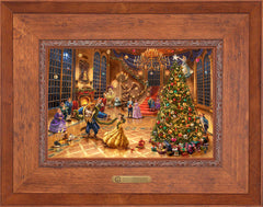 Disney Beauty and the Beast Christmas Celebration Wall Art by Thomas Kinkade Studios Estate Edition Canvas 12" x 18" Rustic Andalucian