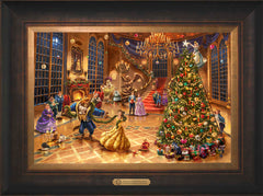 Disney Beauty and the Beast Christmas Celebration Wall Art by Thomas Kinkade Studios Estate Edition Canvas 12" x 18" Estate Bronze
