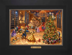 Disney Beauty and the Beast Christmas Celebration Wall Art by Thomas Kinkade Studios Estate Edition Canvas 12" x 18" Modern Black
