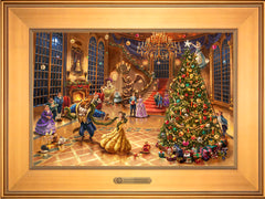 Disney Beauty and the Beast Christmas Celebration Wall Art by Thomas Kinkade Studios Estate Edition Canvas 12" x 18" Gallery Gold